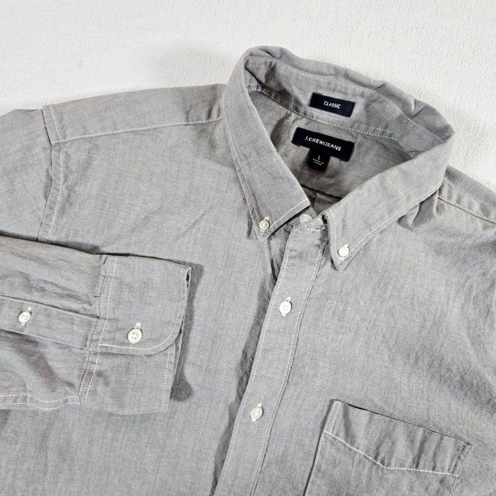 J.Crew Jeans Button Down Shirt Mens L Grey Classic Fit Long Sleeve K9019